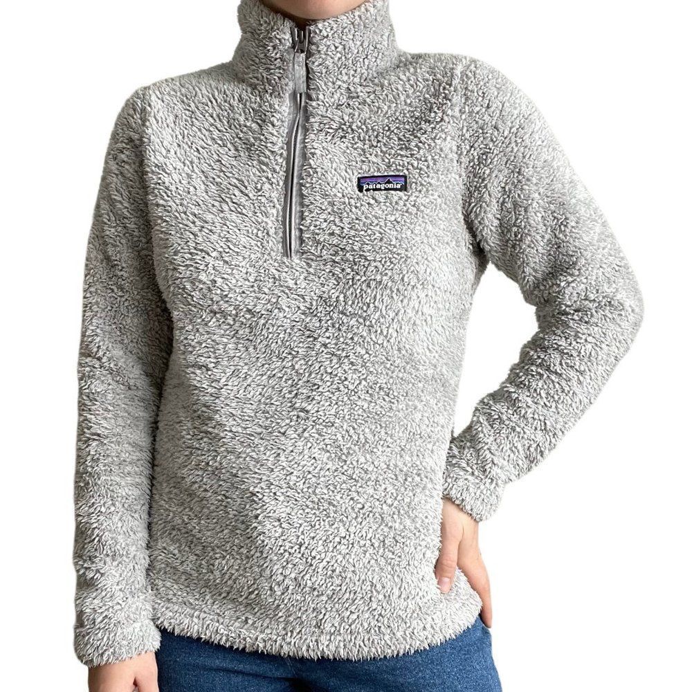 Patagonia Womens Light Gray Deep Pile Quarter Zip Fleece Sweatshirt Sz M - Picture 1 of 8